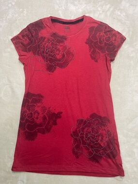 Vintage Vans Floral Graphic Tee Red Rhinestone Shirt Women’s Medium